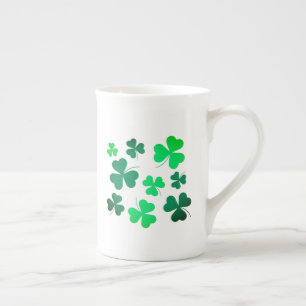 Lucky Grönt Klöver Shamrock Ireland Benporslin Mugg