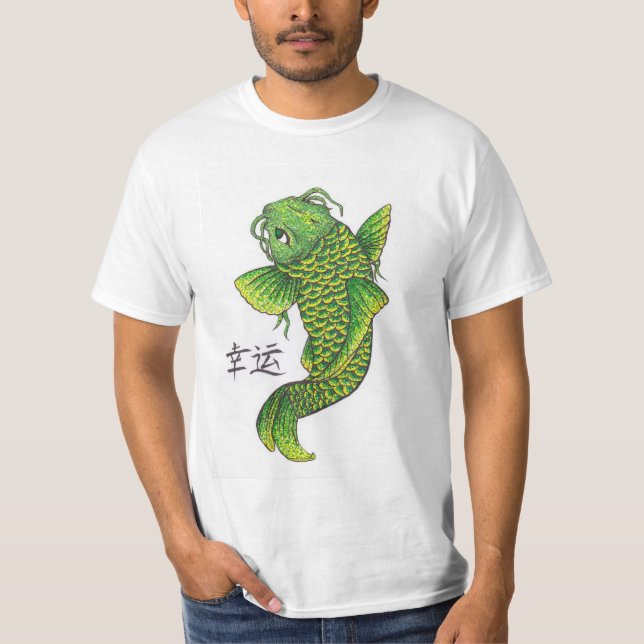 Lucky Grönt Koi Fish Carp T Shirt (Framsida)