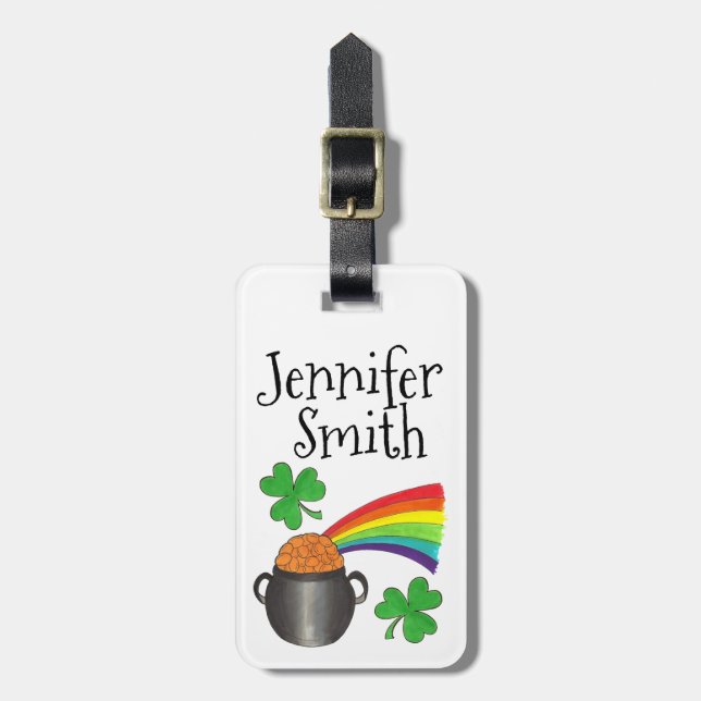 Lucky Grönt Shamrock Klöver Rainbow Pot of Guld Bagagebricka (Vertikal Framsida)