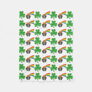 Lucky Grönt Shamrock Klöver Rainbow Pot of Guld Fleecefilt