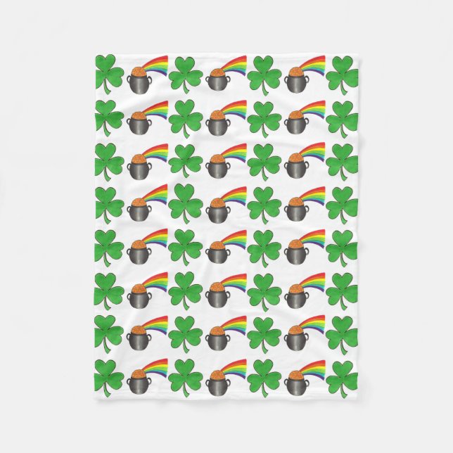 Lucky Grönt Shamrock Klöver Rainbow Pot of Guld Fleecefilt (Framsidan)