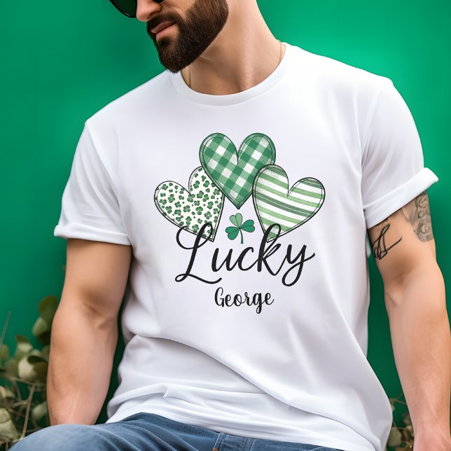 Lucky Hearts: Anpassningsbar St. Patrick's Day Man T Shirt (Lucky Hearts: Custom St. Patrick's Day Men’s T-Shirt)