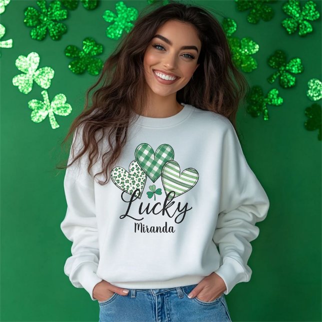 Lucky Hearts: Anpassningsbar St. Patrick's Day Wom T Shirt (Lucky Hearts: Custom St. Patrick's Day Women’s Sweatshirt)