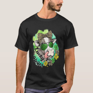 Lucky Heifer Cow Grönt Leopard Print Bow St Patric T Shirt