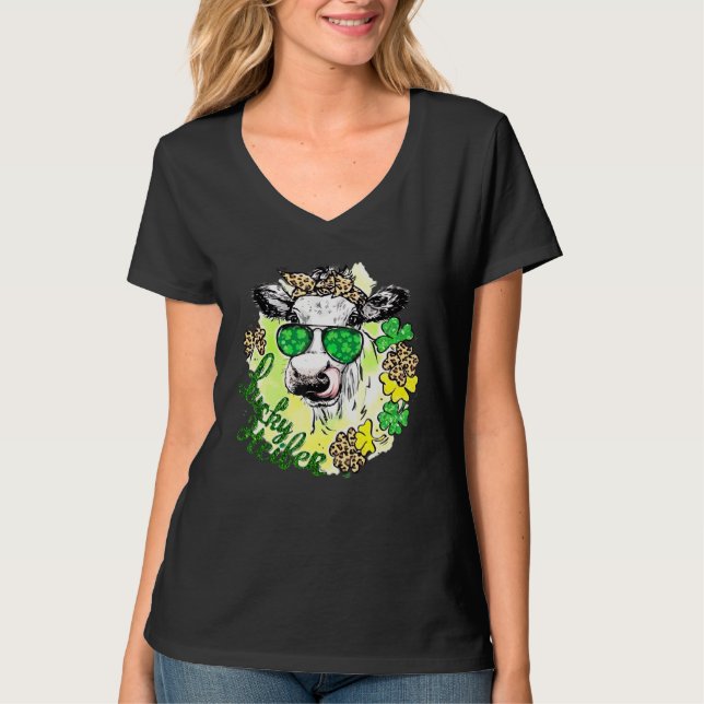 Lucky Heifer St Patrick S Day Cow Klöver Sunglasse T Shirt (Framsida)