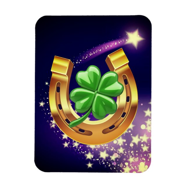 Lucky horseshoe 4 löv klöver-jaktstjärna lila magnet (Vertikal)