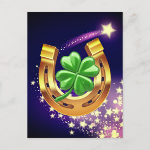 Lucky horseshoe 4 löv klöver-jaktstjärna lila vykort