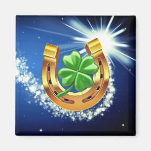 Lucky horseshoe 4 löv klöver-stjärtblått magnet