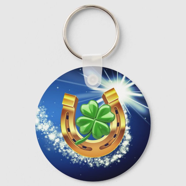 Lucky horseshoe 4 löv klöver-stjärtblått nyckelring (Framsida)