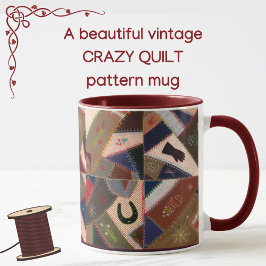 Lucky Horseshoe Colorful Patchwork Crazy Quilt Mug Mugg