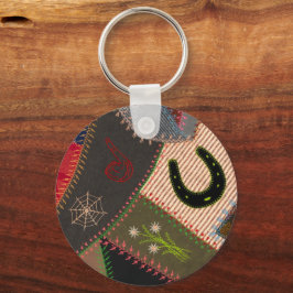 Lucky Horseshoe Colorful Patchwork Crazy Quilt Nyckelring