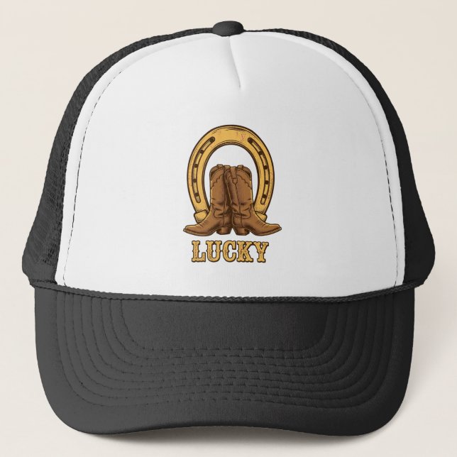 Lucky Horseshoe Cowboy Boots Hat Keps (Framsida)
