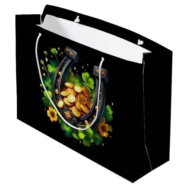 Lucky Horseshoe Guld Mynt och Klöver (Baksidan Vinklad)