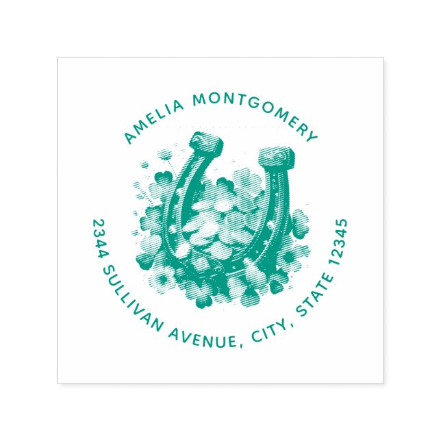 Lucky Horseshoe Guld Mynt och Klöver Adress Självfärgande Stämpel (Design)