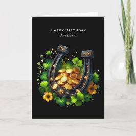 Lucky Horseshoe Guld Mynt och Klöver Birthday Kort