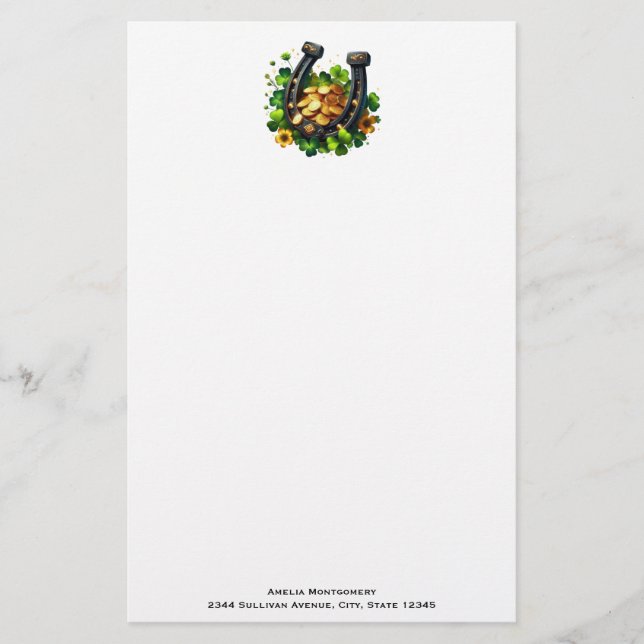 Lucky Horseshoe Guld Mynt och Klöver Brevpapper (Framsida)