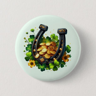 Lucky Horseshoe Guld Mynt och Klöver Knapp