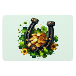 Lucky Horseshoe Guld Mynt och Klöver Magnet