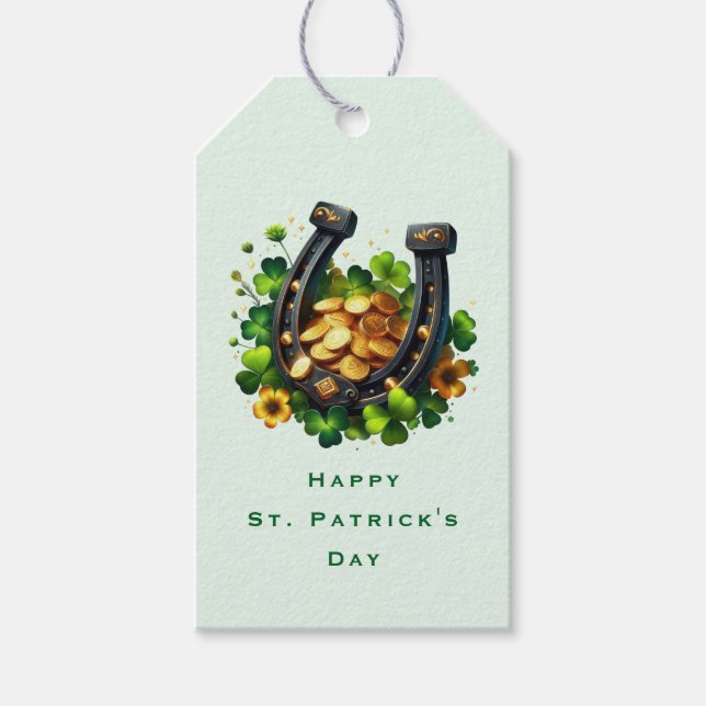 Lucky Horseshoe Guld Mynt och Klöver Tack Presentetikett (Framsidan)