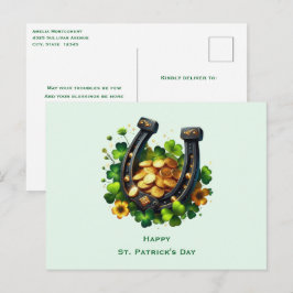 Lucky Horseshoe & Guld Mynt St. Patrick's Day Helg Vykort