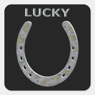 Lucky Horseshoe i Silver Fyrkantigt Klistermärke