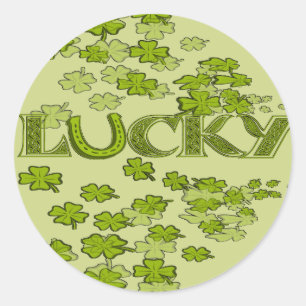 Lucky Horseshoe Irish Grönt Klöver Shamrocks Runt Klistermärke