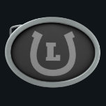 Lucky Horseshoe logotyp anpassningsbar monogram ov<br><div class="desc">Lucky horseshoe logotyp anpassningsbar monogram bälte-låsbeslag. Anpassa med text,  turnummer eller monogram. Svartvit eller anpassningsbar färg. Underbar för jordbruks- eller uppfödningsföretag,  hästförare,  hästälskare,  jordbrukare,  cowboyföretag,  hästägare,  arbetare,  pappa etc. Färg kan ändras. Oval form.</div>