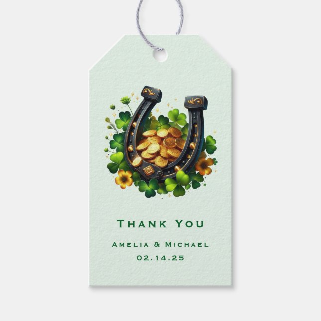 Lucky Horseshoe och Guld Mynt Bröllop Tack Presentetikett (Framsidan)