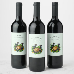 Lucky Horseshoe och Guld Mynt St. Patrick's Day Vinflaska Etikett