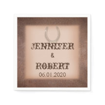 Lucky Horseshoe on Brown Leather Bröllop Napkin