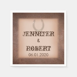 Lucky Horseshoe on Brown Leather Bröllop Napkin Pappersservett