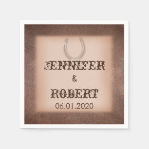 Lucky Horseshoe on Brown Leather Bröllop Napkin Pappersservett