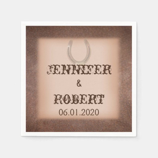Lucky Horseshoe on Brown Leather Bröllop Napkin Pappersservett (Framsidan)