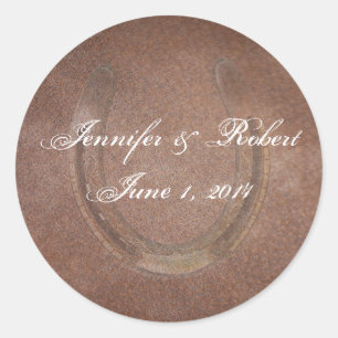 Lucky Horseshoe on Brown Leather Kuvert Seal Runt Klistermärke