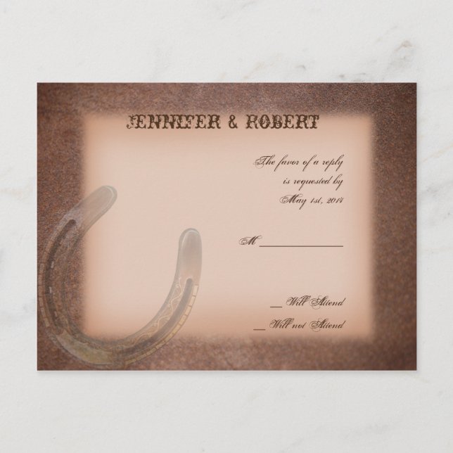 Lucky Horseshoe on Brown Leather OSA Inbjudan Vykort (Framsida)