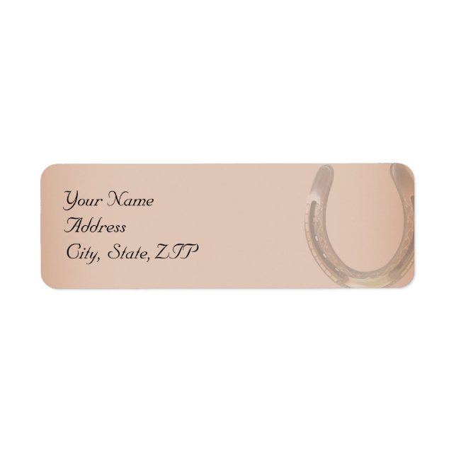 Lucky Horseshoe on Brown Leather Returadress Etikett (Framsidan)