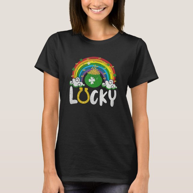 Lucky Horseshoe Rainbow Funny St. Patrick' Day T Shirt (Framsida)