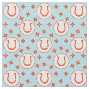 Lucky Horseshoes Mönster Light Blue och Orange Tyg