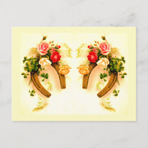 Lucky Horseshoes vintage art Vykort