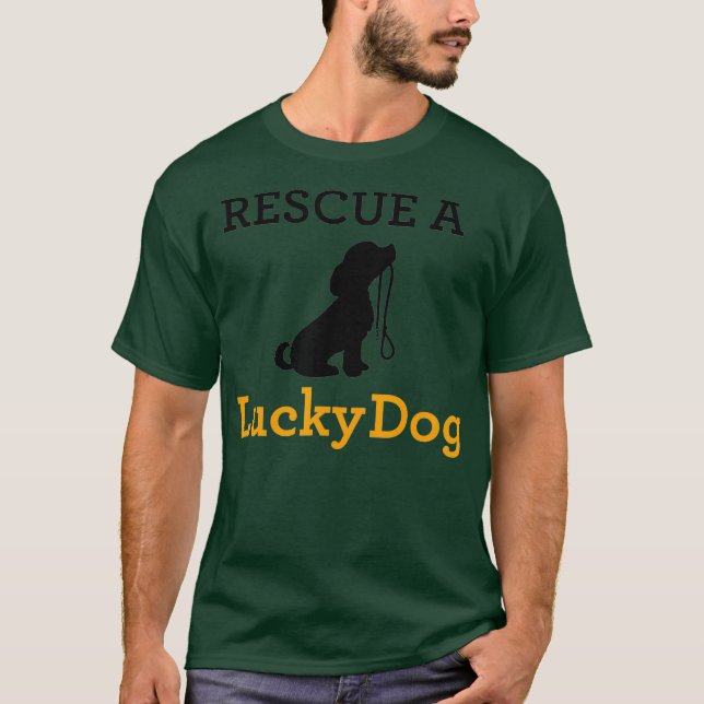 Lucky Hund Rädding a Lucky Hund T Shirt (Framsida)