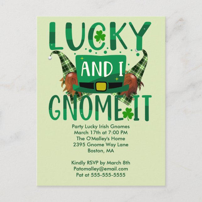 Lucky I Gnome it St Patricks Party Inbjudan vykort (Framsida)