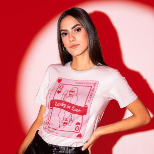 Lucky i Kärlek Fold Rosa & Red Bachelorette T Shirt