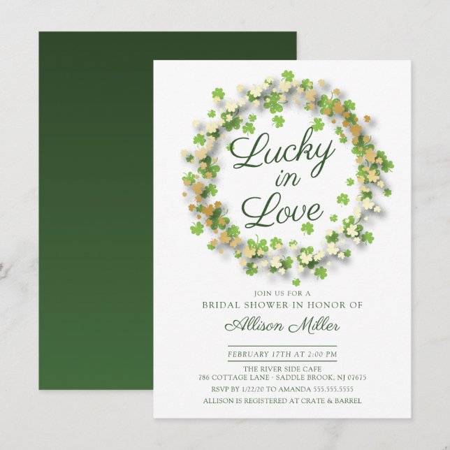 Lucky i Kärlek Golden Shamrocks Möhippa Inbjudningar (Fram/baksida)