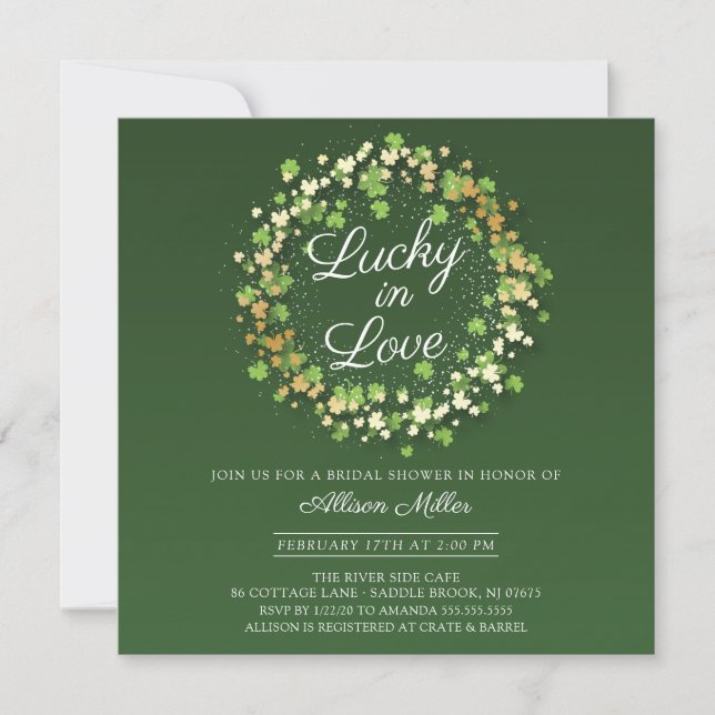 Lucky i Kärlek Golden Shamrocks Möhippa Inbjudningar (Framsida)