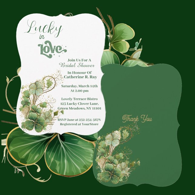 Lucky i Kärlek Grönt Golden Shamrock Möhippa Inbjudningar (Lucky in Love Green Golden Shamrock Bridal Shower Invitation)