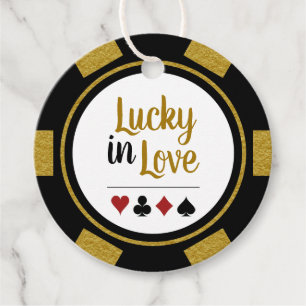 Lucky i Kärlek Guld Black Poker Chip Bröllop Gåvor Etiketter