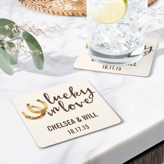 Lucky i Kärlek Horseshoe Bröllop Underläggs Underlägg Papper Kvadrat (Skapare uppladdad)