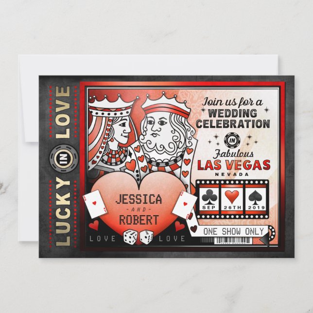 Lucky i Kärlek Las Vegas Red Black Wedding bjudand Inbjudningar (Framsida)