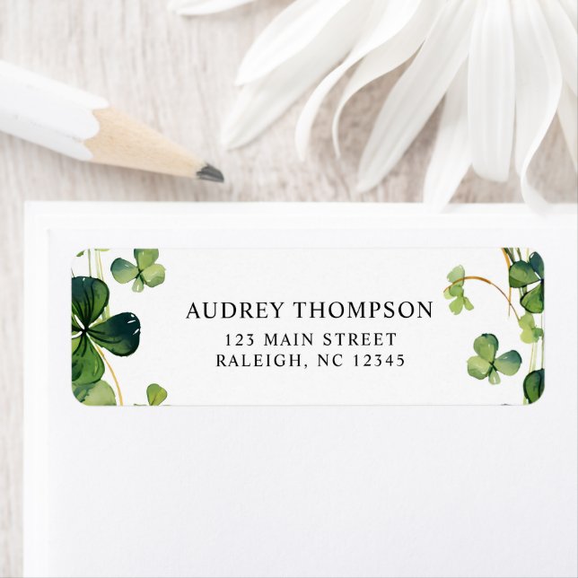 Lucky i Kärlek Möhippa Grönt Shamrock Returadress Etikett (Insitu)