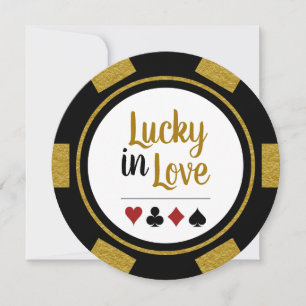 Lucky i Kärlek Poker Chip Black Guld Vegas Bröllop Inbjudningar